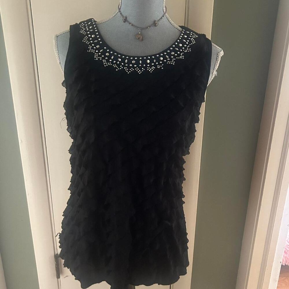 Black ruffled top with beaded
